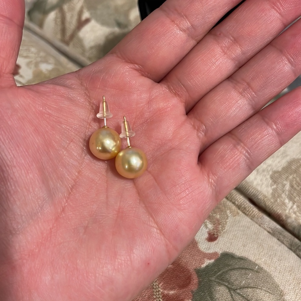 Genuine South Sea Pearl Golden in 18k yellow gold 10mm W/Certificate - Picture 6 of 11